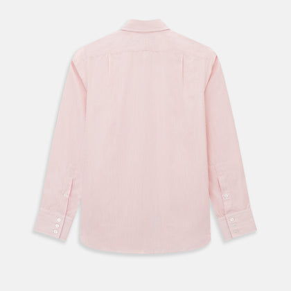 Fine Striped Coral on White Tailored Fit Shirt in Cotton Image 5