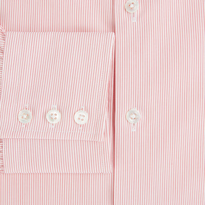 Fine Striped Coral on White Tailored Fit Shirt in Cotton Image 2