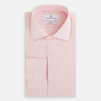 Fine Striped Coral on White Tailored Fit Shirt in Cotton Image 3