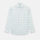 The Turnbull & Asser UK Large Checked Sage on White Tailored Fit Shirt in Cotton features white, long sleeves and button-up styling with a subtle sage check and light gray windowpane plaid pattern, neatly laid flat against a white background.