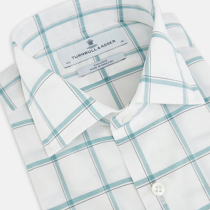 Large Checked Sage on White Tailored Fit Shirt in Cotton Image 1