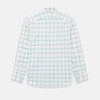 View 3 of product The Turnbull & Asser UK Large Checked Sage on White Tailored Fit Shirt in Cotton features white, long sleeves and button-up styling with a subtle sage check and light gray windowpane plaid pattern, neatly laid flat against a white background.