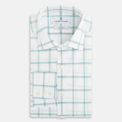 Large Checked Sage on White Tailored Fit Shirt in Cotton Image 4