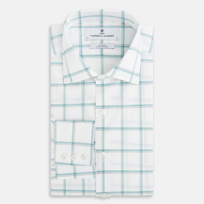 Large Checked Sage on White Tailored Fit Shirt in Cotton Image 4