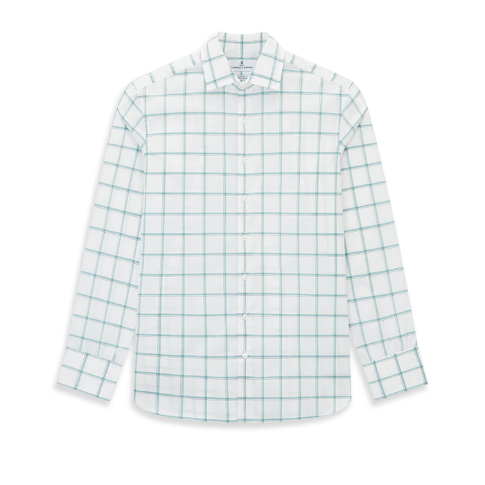 Large Checked Sage on White Tailored Fit Shirt in Cotton Image 9