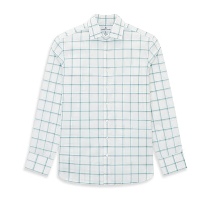 Large Checked Sage on White Tailored Fit Shirt in Cotton Image 8