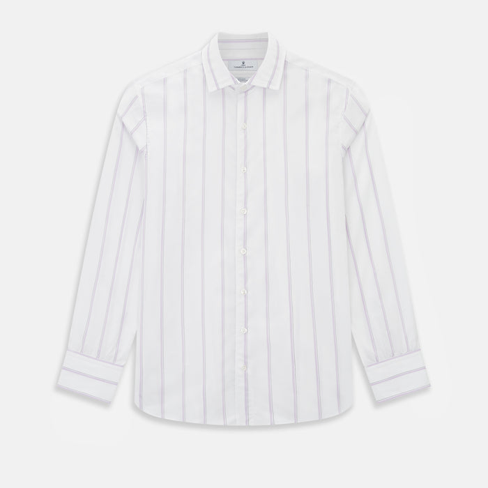 Track Striped Pink on White Tailored Fit Shirt in Cotton