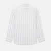 View 3 of product Track Striped Pink on White Tailored Fit Shirt in Cotton by Turnbull & Asser UK, featuring thin vertical pink stripes on white cotton, a classic collar, slim tailored fit, and buttoned cuffs, displayed on a plain white background.