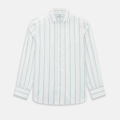 Track Striped Sage on White Tailored Fit Shirt in Cotton