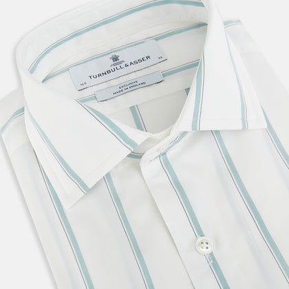 Track Striped Sage on White Tailored Fit Shirt in Cotton Image 1