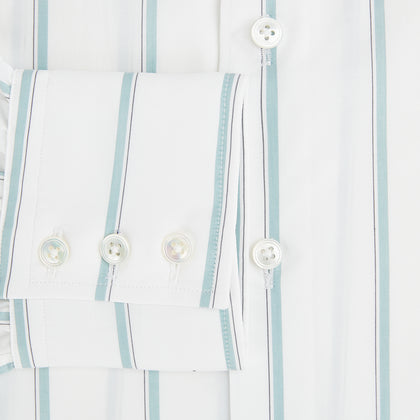 Track Striped Sage on White Tailored Fit Shirt in Cotton Image 3