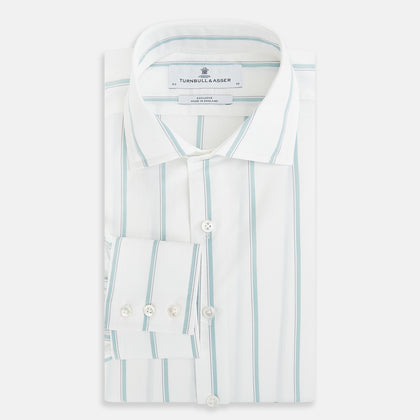 Track Striped Sage on White Tailored Fit Shirt in Cotton Image 4