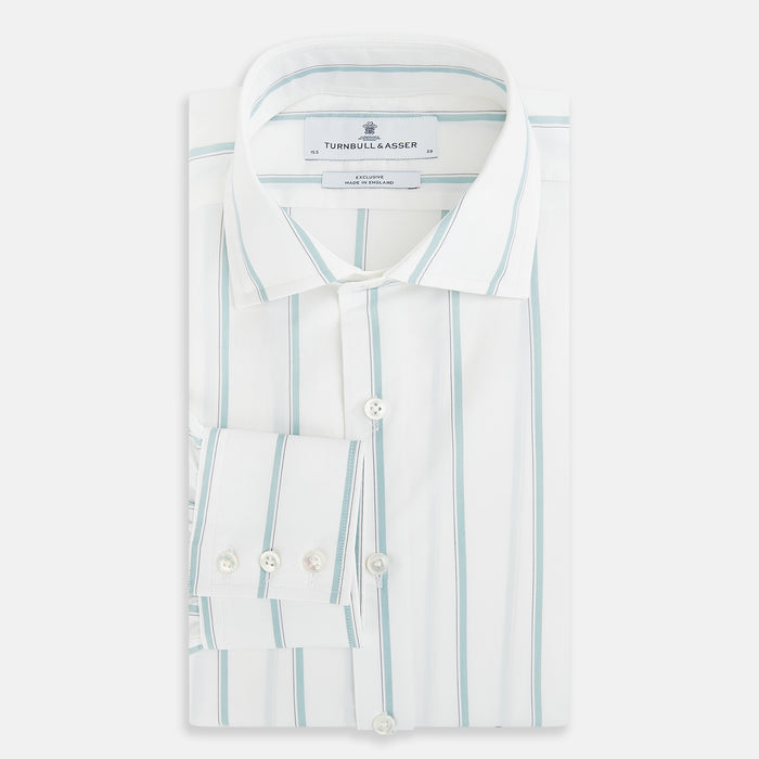 Track Striped Sage on White Tailored Fit Shirt in Cotton Image 4