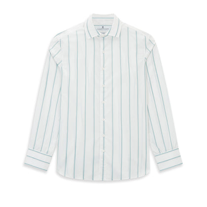 Track Striped Sage on White Tailored Fit Shirt in Cotton Image 6