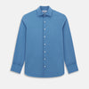 View 1 of product The Turnbull & Asser UK SHIRTS NEW TF KENT CLR 3BC COLONY BLUE/NAVY STRIPE is a long-sleeve button-up dress shirt featuring a pointed Kent collar, white buttons, and buttoned cuffs, shown against a plain white background.