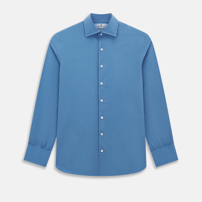 Pinstriped Colony Blue Tailored Fit Shirt in Cotton