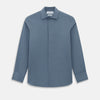 View 1 of product A long-sleeved, button-down Kent collar shirt by Turnbull & Asser UK, featuring a steel gray and navy stripe pattern, displayed on a plain white background.