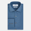View 5 of product A long-sleeved, button-down Kent collar shirt by Turnbull & Asser UK, featuring a steel gray and navy stripe pattern, displayed on a plain white background.