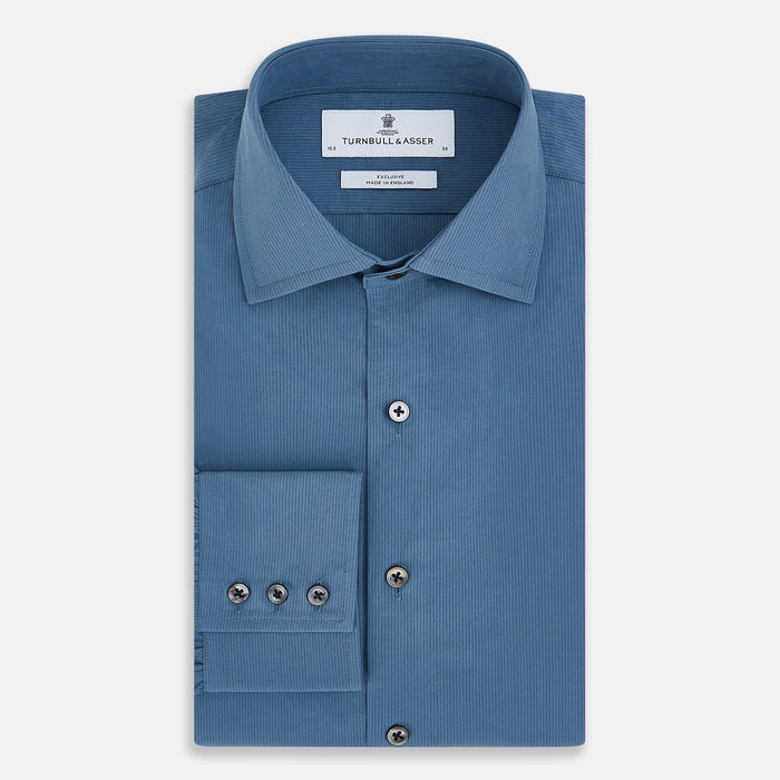 Pinstriped Steel Grey Tailored Fit Shirt in Cotton Image 4