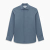 View 6 of product A long-sleeved, button-down Kent collar shirt by Turnbull & Asser UK, featuring a steel gray and navy stripe pattern, displayed on a plain white background.