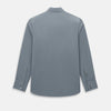 View 3 of product A long-sleeve, button-up men’s dress shirt by Turnbull & Asser UK, the SHIRTS NEW TF KENT CLR 3BC GRAY/NAVY STRIPE, featuring a pointed Kent collar and buttoned cuffs in a gray and navy stripe pattern, displayed against a plain white background.