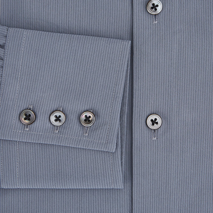 Pinstriped Grey Tailored Fit Shirt in Cotton Image 3