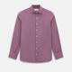 Displayed on a plain white background is the Turnbull & Asser UK Pinstriped Antique Pink Tailored Fit Shirt in Cotton, featuring long sleeves, a button-up front with crisp white buttons, and a classic kent collar in a refined mauve hue.