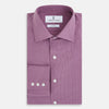 View 5 of product Displayed on a plain white background is the Turnbull & Asser UK Pinstriped Antique Pink Tailored Fit Shirt in Cotton, featuring long sleeves, a button-up front with crisp white buttons, and a classic kent collar in a refined mauve hue.