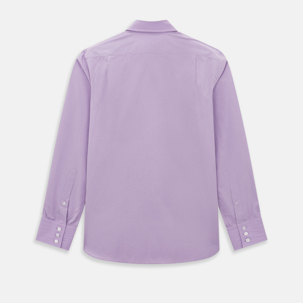 A long-sleeved, button-up Pinstriped Baby Pink Tailored Fit Shirt in Cotton with a kent collar from Turnbull & Asser UK, displayed on a white background.