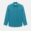 View 1 of product A Pinstriped Turquoise Tailored Fit Shirt in Cotton by Turnbull & Asser UK, styled as a classic long-sleeve button-up with a classic collar, white buttons, and buttoned cuffs—evoking the refined craftsmanship of traditional Turnbull & Asser shirts—displayed laid flat on a white background.