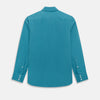 View 3 of product A Pinstriped Turquoise Tailored Fit Shirt in Cotton by Turnbull & Asser UK, styled as a classic long-sleeve button-up with a classic collar, white buttons, and buttoned cuffs—evoking the refined craftsmanship of traditional Turnbull & Asser shirts—displayed laid flat on a white background.