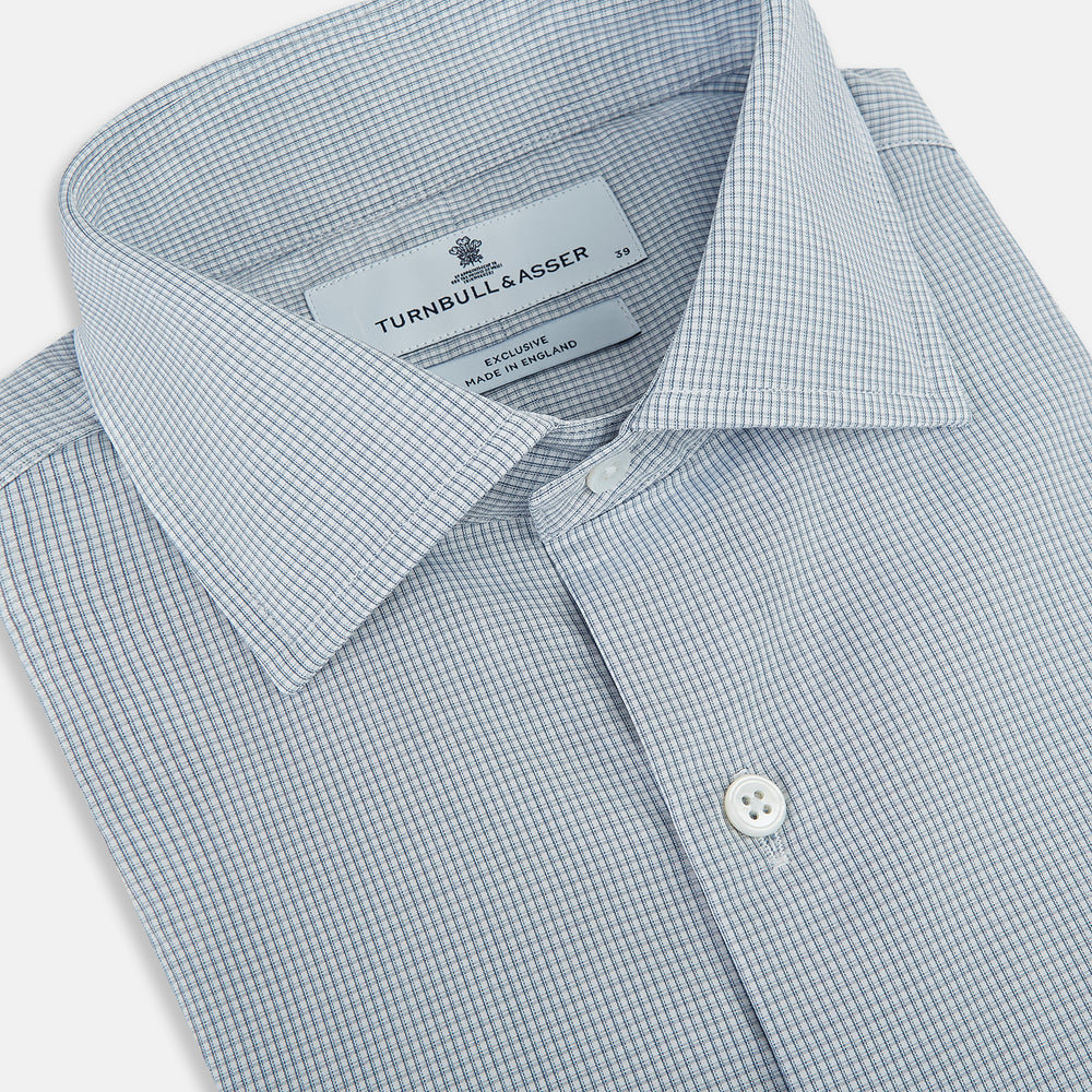 Steel Grey Micro-Tattersall Check Belgravia Shirt 17.5