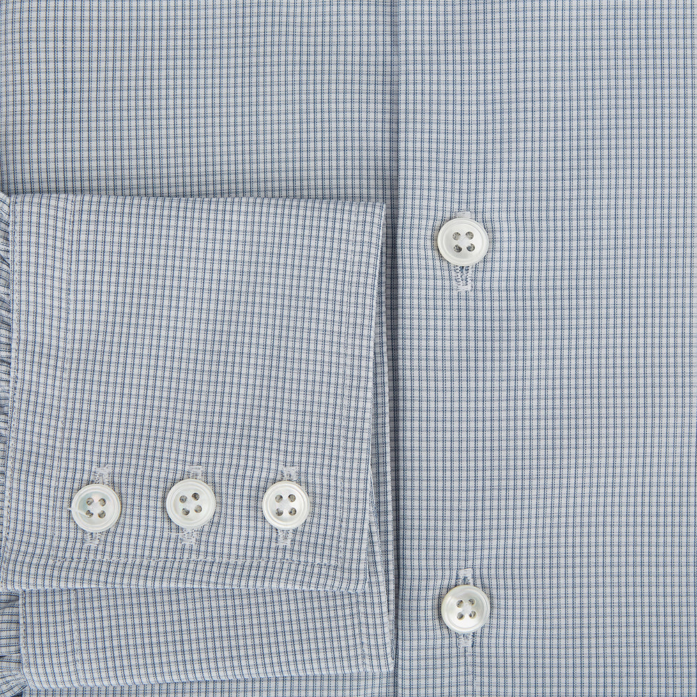 Steel Grey Micro-Tattersall Check Belgravia Shirt 17.5
