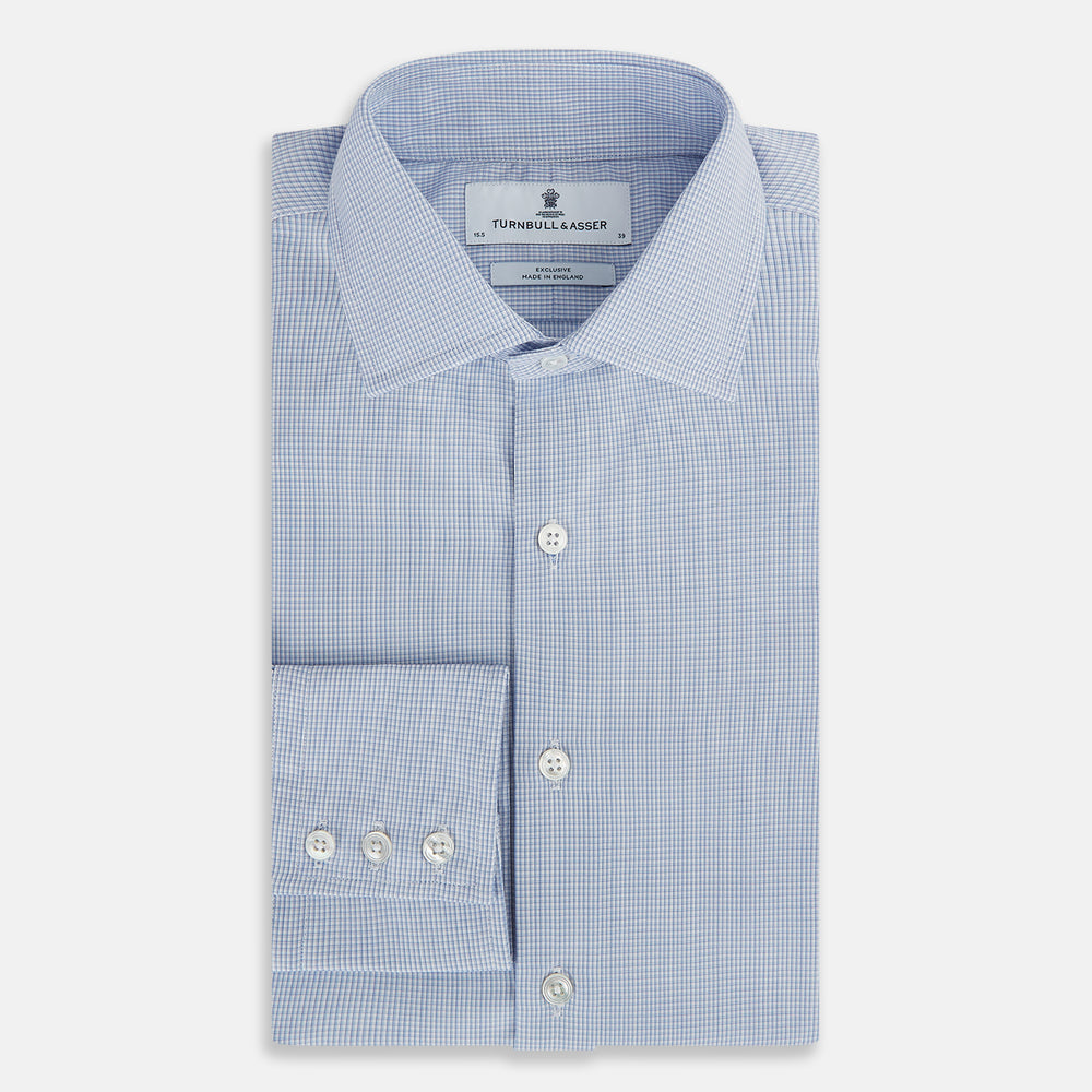 Sky Blue Micro-Tattersall Check Belgravia Shirt 16