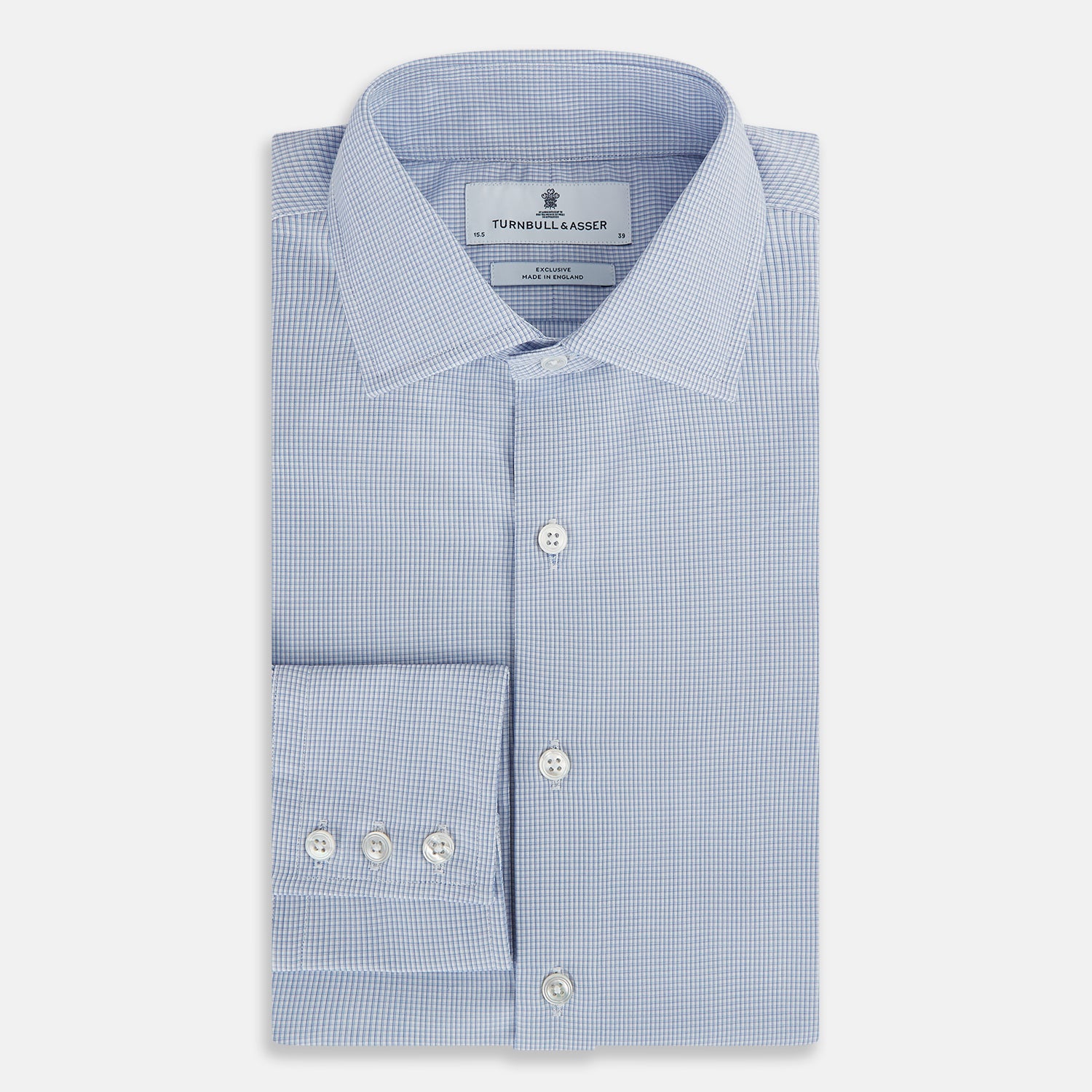 View 5 of product Sky Blue Micro-Tattersall Check Belgravia Shirt 16