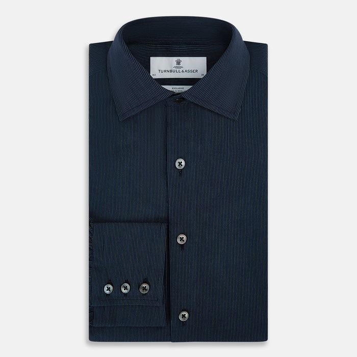 Tailored Fit Navy Pinstripe Belgravia Shirt Image 4
