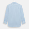 View 3 of product The Turnbull & Asser Tailored Fit Blue Cotton Cashmere Belgravia Shirt features a classic collar, button-down front, and buttoned cuffs, shown laid flat on a white background for a refined, formal look.