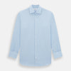 View 1 of product The Turnbull & Asser Tailored Fit Blue Cotton Cashmere Belgravia Shirt features a classic collar, button-down front, and buttoned cuffs, shown laid flat on a white background for a refined, formal look.