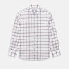 View 1 of product A Turnbull & Asser UK SHIRTS WF DERBY COLLAR 1BC 1PKT WHT/BURG MULTI CHK—a long-sleeve, button-up shirt in white with a burgundy multi-check pattern, featuring a classic derby collar and a single front pocket on the left side.