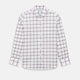 A Turnbull & Asser UK SHIRTS WF DERBY COLLAR 1BC 1PKT WHT/BURG MULTI CHK—a long-sleeve, button-up shirt in white with a burgundy multi-check pattern, featuring a classic derby collar and a single front pocket on the left side.