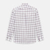 View 3 of product A Turnbull & Asser UK SHIRTS WF DERBY COLLAR 1BC 1PKT WHT/BURG MULTI CHK—a long-sleeve, button-up shirt in white with a burgundy multi-check pattern, featuring a classic derby collar and a single front pocket on the left side.