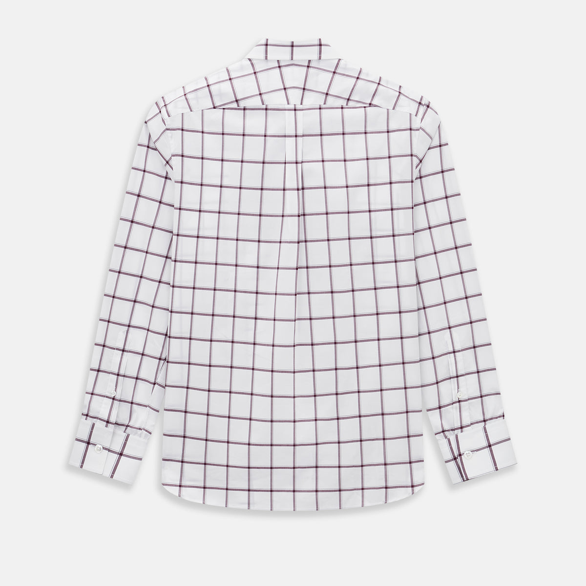 View 3 of product A Turnbull & Asser UK SHIRTS WF DERBY COLLAR 1BC 1PKT WHT/BURG MULTI CHK—a long-sleeve, button-up shirt in white with a burgundy multi-check pattern, featuring a classic derby collar and a single front pocket on the left side.