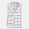 View 5 of product A Turnbull & Asser UK SHIRTS WF DERBY COLLAR 1BC 1PKT WHT/BURG MULTI CHK—a long-sleeve, button-up shirt in white with a burgundy multi-check pattern, featuring a classic derby collar and a single front pocket on the left side.