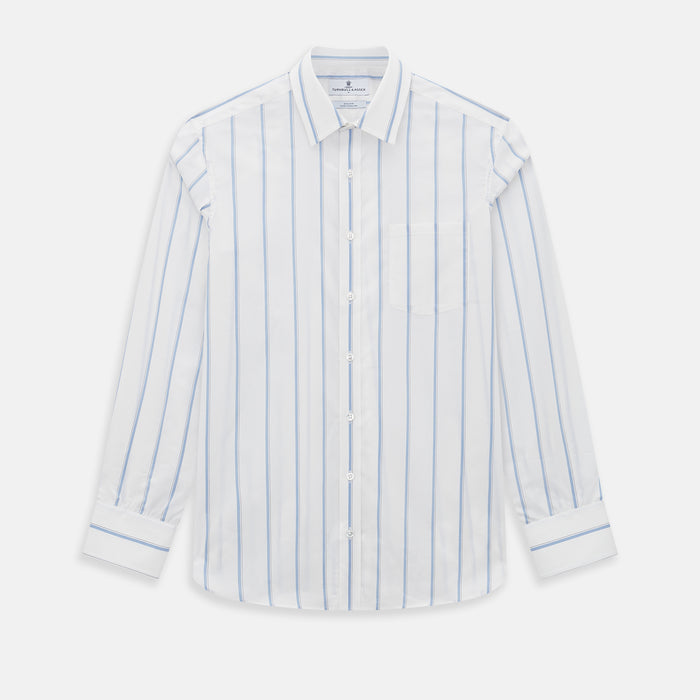 SHIRTS WF DERBY COLLAR 1BC 1PKT WHT/BLUE MUTLI STR