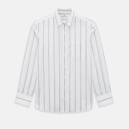 Track Striped Grey on White Weekend Fit Shirt in Cotton