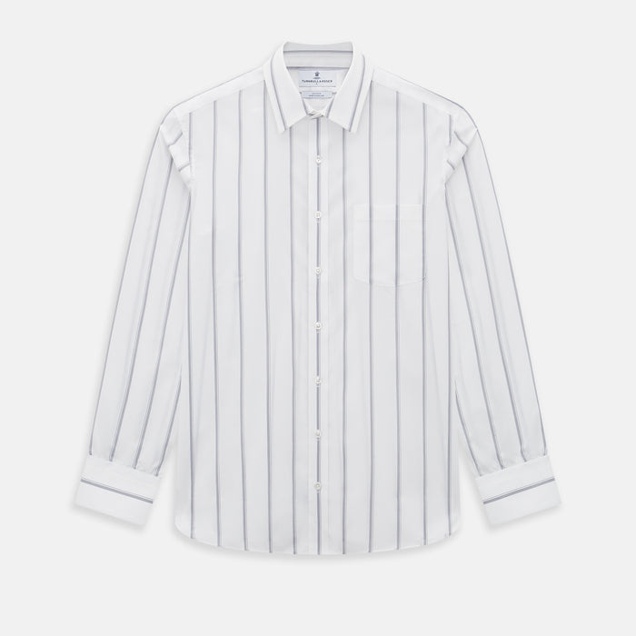 Track Striped Grey on White Weekend Fit Shirt in Cotton