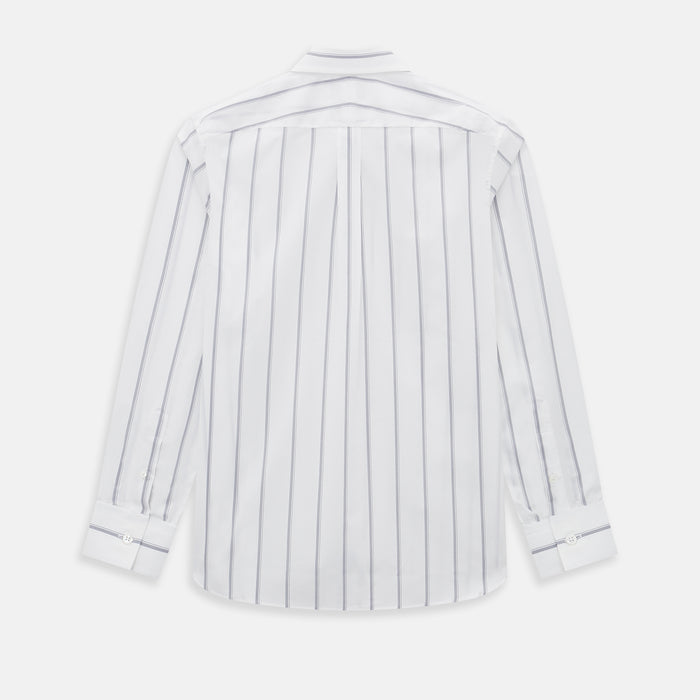 Track Striped Grey on White Weekend Fit Shirt in Cotton Image 2