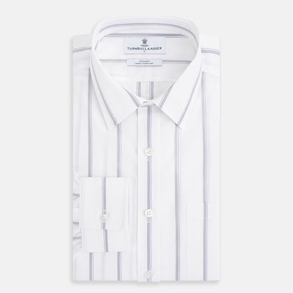 Track Striped Grey on White Weekend Fit Shirt in Cotton Image 4