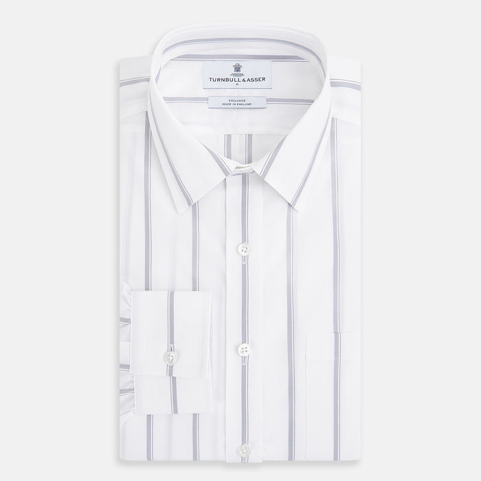 Track Striped Grey on White Weekend Fit Shirt in Cotton Image 4