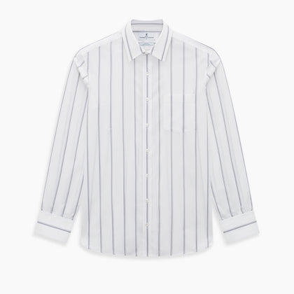 Track Striped Grey on White Weekend Fit Shirt in Cotton Image 5